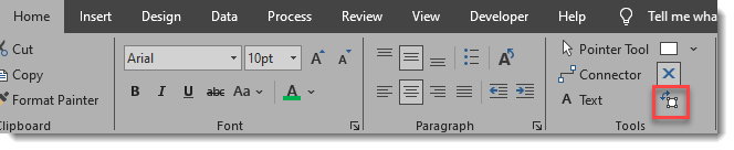 How to select the text tool in Visio